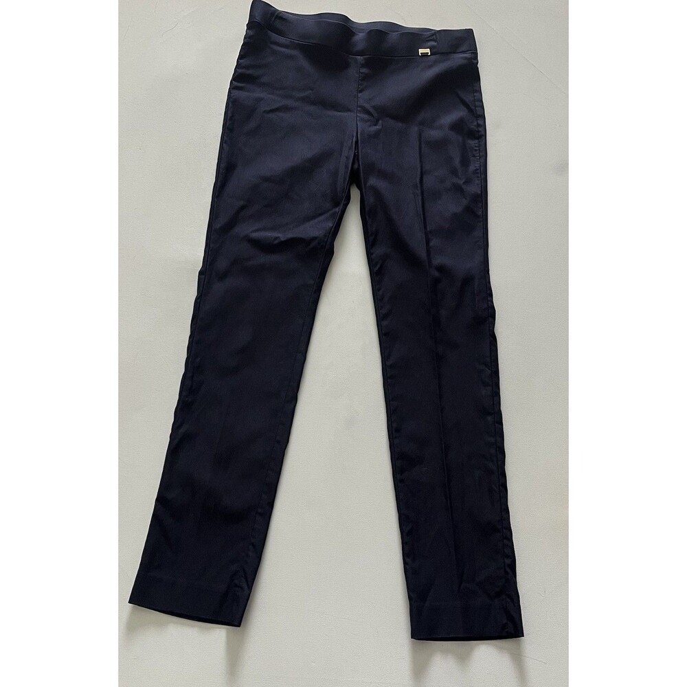 Ann Klein Women’s Pull On Slim Ankle Pants sz 8 Slacks Navy Blue Preppy